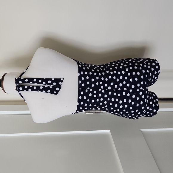 🎉HP🎉NWT Anthropologie Navy blue/white retro polka dot tie one-piece swimsuit 8 - Picture 2 of 4